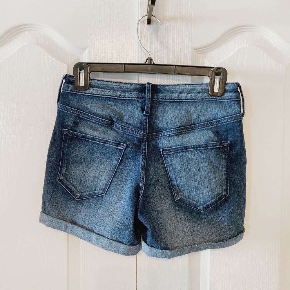 Mossimo High Rise Midi Jeans Shorts Size 0 25 Waist Dark Wash - Picture 2 of 11